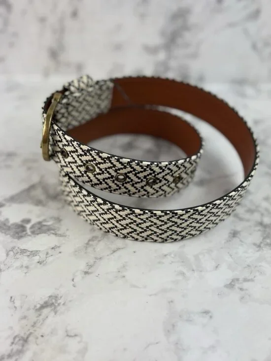 *Womens Herringbone Waist Belt Size Med Black White Casual Acadamia Career Dress - Picture 2 of 5